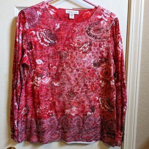 Coldwater Creek Paisley and Floral Long Sleeve Knit Top Lined